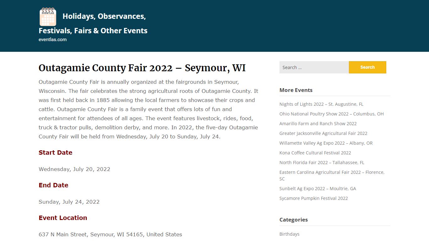 Outagamie County Fair 2022 - Seymour, WI | Eventlas